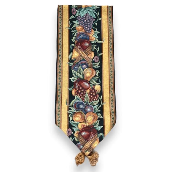 Woven Tapestry Fruit Table Runner Tassels Rustic Fall Decor Harvest Kitchen - Picture 1 of 5